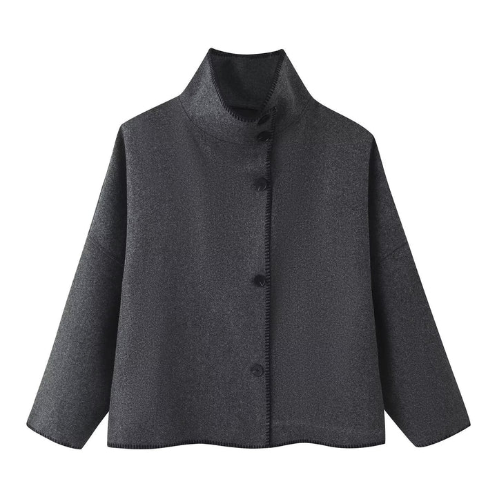 Dam Kort Boxig Capekappa med Ståkrage och Contrast Decorative Stitch