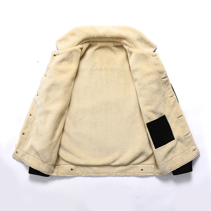 Herr Sherpa-Lined Canvas Trucker Jacka med Faux Fur Krage och Utility Fickor