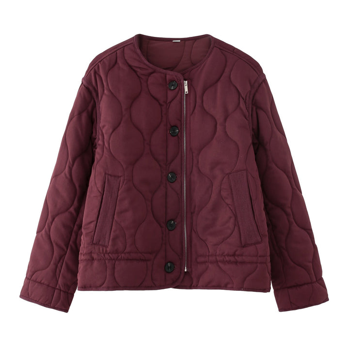 Dam Quiltad Jacka med Round Quiltad Mönster, Round Neck och Two-Way Dragkedja