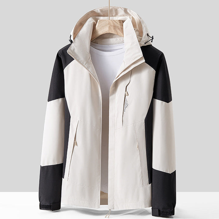 Unisex andningsbar softshell utomhusjacka in Colorblock design med justerbar huva och dold två-Way dragkedja