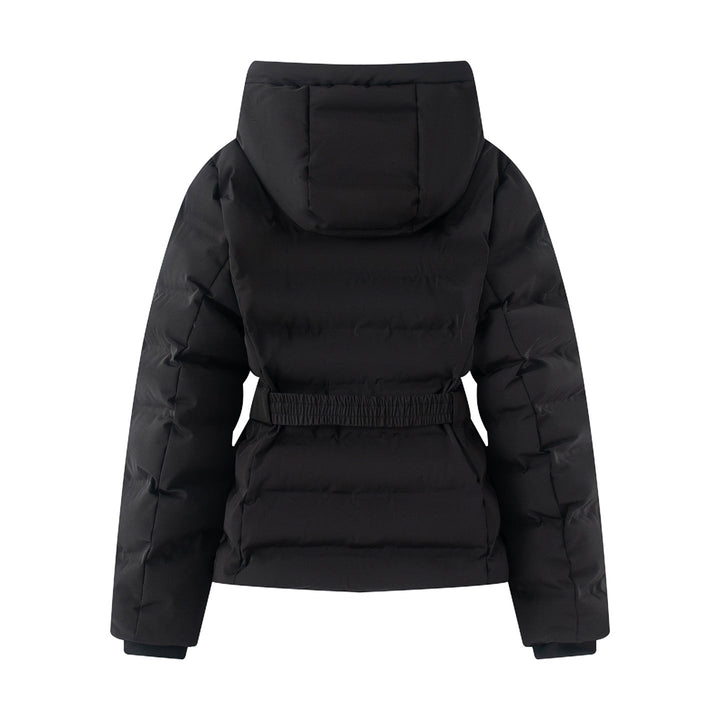 Dam figursydd quiltad vinterjacka med huva, elastic midjebälte, och thermal synthetic fyllning