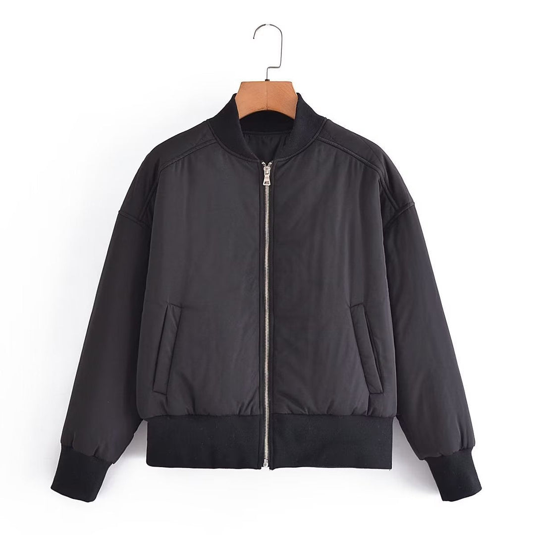 Dam kort vadderad blousonjacka med ribbed fåll