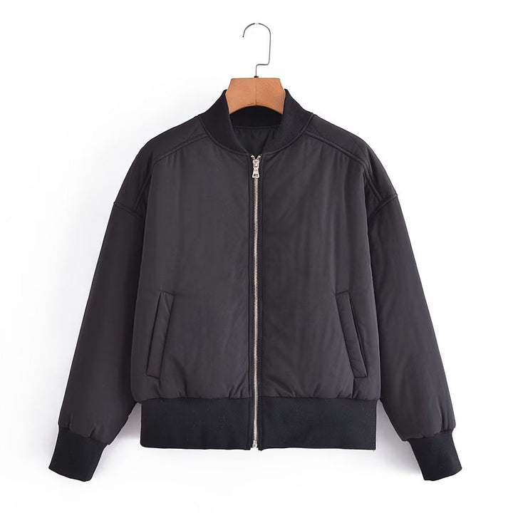 Dam kort vadderad blousonjacka med ribbed fåll