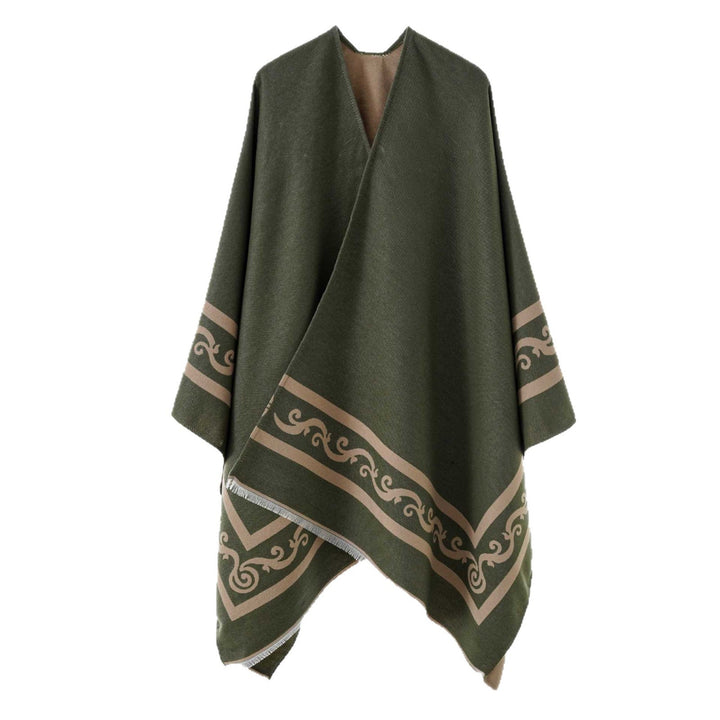 Dam Oversize Jacquard capeponcho tillverkad av ullblandning med geometric mönster och fringes
