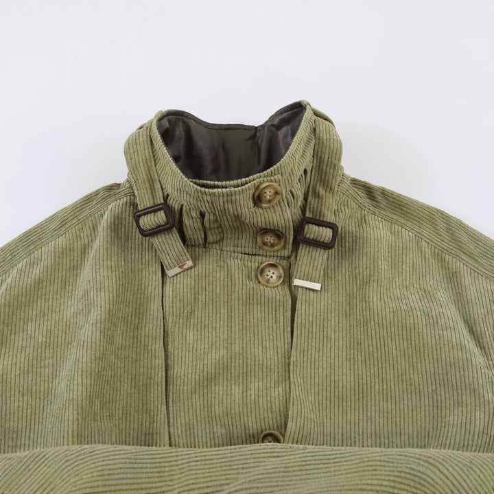 Dam Tailored Cord Kort Jacka med Tie Belt, Hög Stå Krage och Lock Fickor