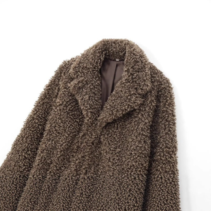 Dam Oversized Konstpäls Teddy Jacka med Sjalrakrage och Fodrad Interior