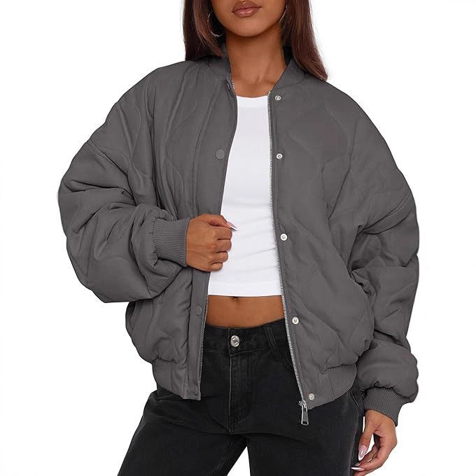 Dam oversize kviltad bomber jacka med vadderad insulation och raglan ärmar