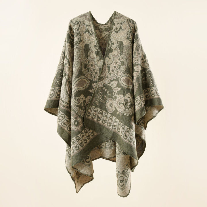Dam jacquard-woven oversized ruana med ornamentation och open kimono fall drape