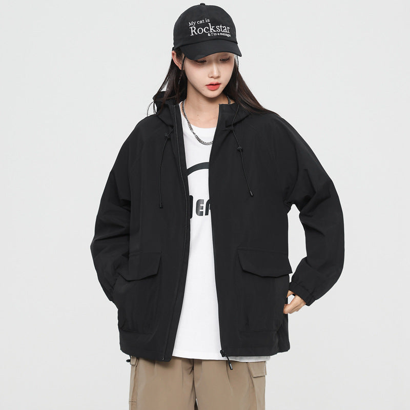 Dam oversize Windbreaker jacka med huva och Cargo fickor