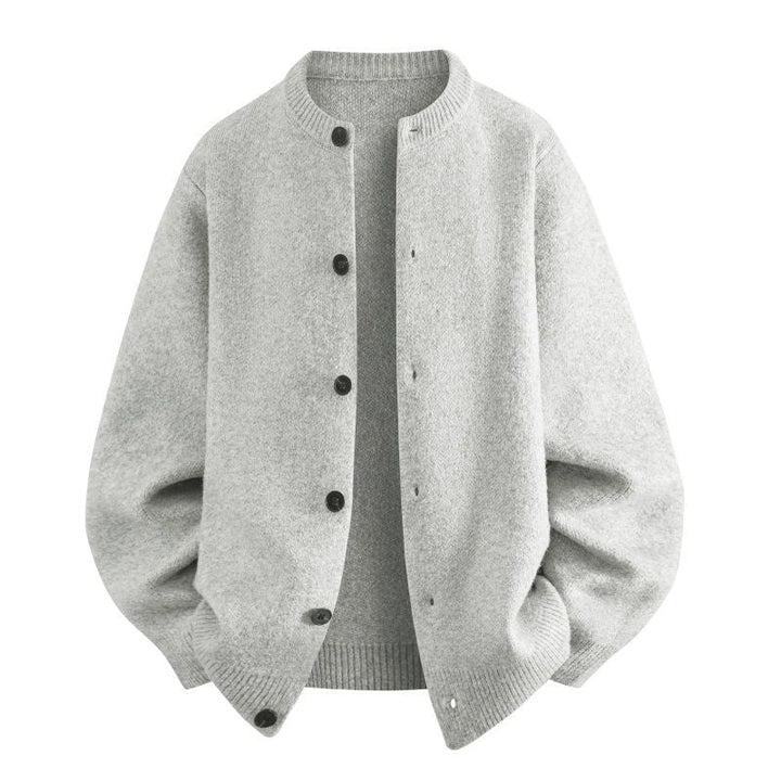 Dam Oversize Stickad Jacka i Bomber Stil med Round Neck, Ribbed Nederkant &amp; Balloon Ärmar
