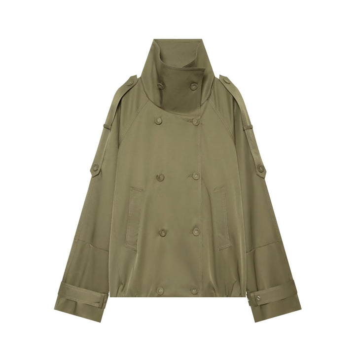 Dam Cape-like kort Double-breasted trenchcoat med hög ståkrage och justerbar muddar