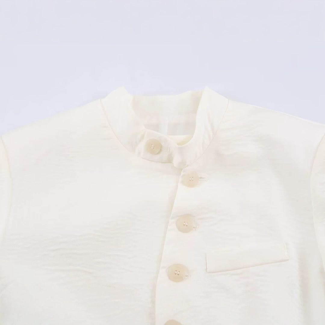 Dam Longline Jacka med Stå Krage och Asymmetric Knapp Knäppning