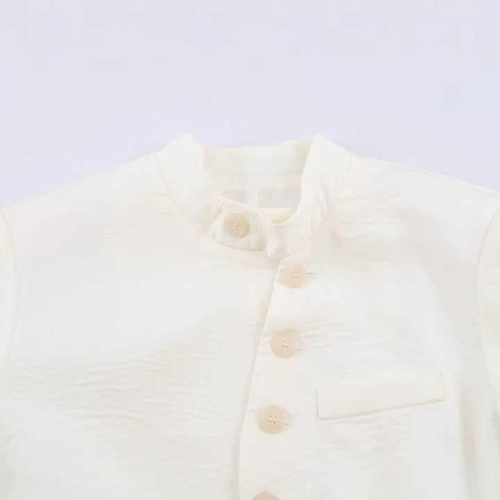 Dam Longline Jacka med Stå Krage och Asymmetric Knapp Knäppning