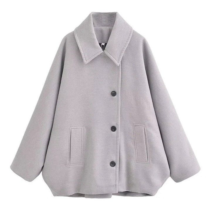 Dam 1200+ Oversize Ull Blend Kort Jacka med Relaxed Silhuett och Dold Knapp Knäppning