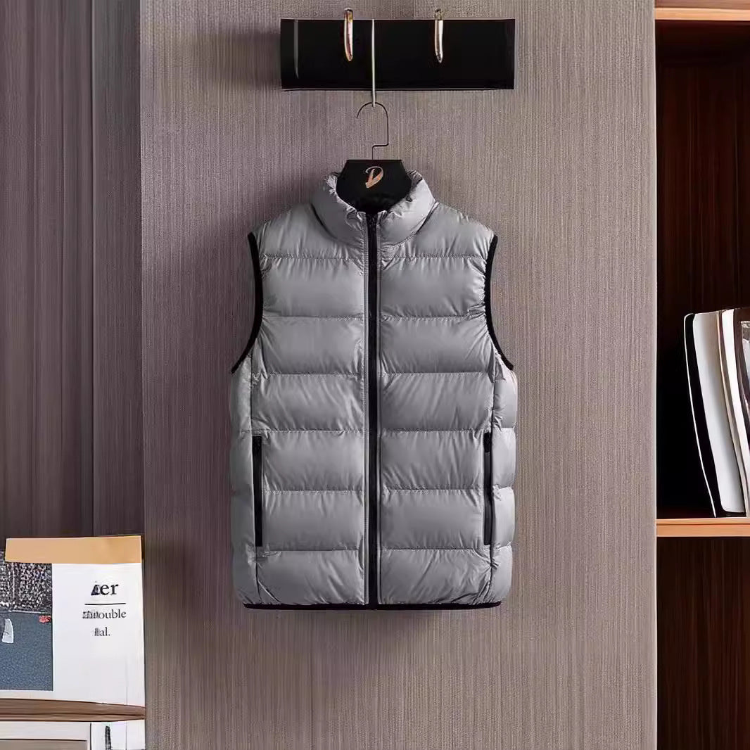 Herr Slim-Fit Ultra-Light Quiltad Termisk Väst med Hög Krage och Vattenavvisande Dragkedjor