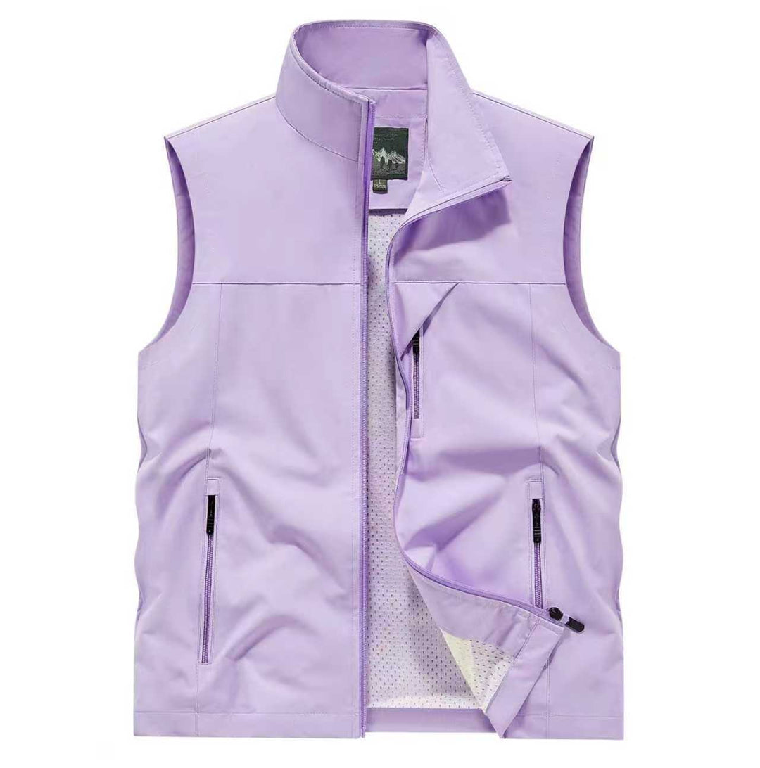 Herr Andningsbar Softshell Utility Väst med Hög Stående Krage, Vattenavvisande Yttre Lager och Flera Dragkedjefickor