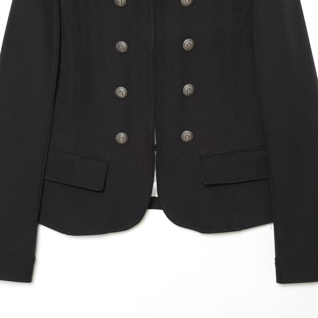 Dam Military Inspired Double Breasted Kort Jacka med Stå Krage och Epaulettes