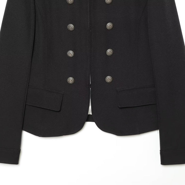 Dam Military Inspired Double Breasted Kort Jacka med Stå Krage och Epaulettes