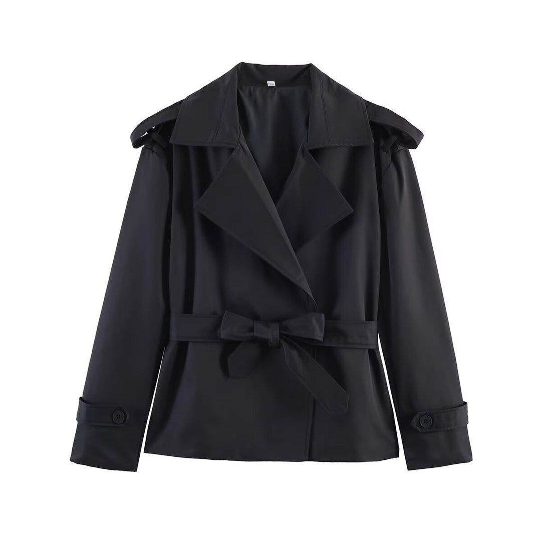 Dam Kort Trenchcoat med Waist Belt, Double-Breasted Front och Shoulder Flaps
