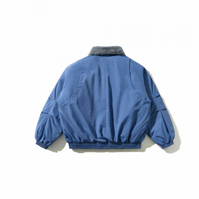Herr short-cut quiltad bomberjacka med fast fusk päls krage och skräddad fåll