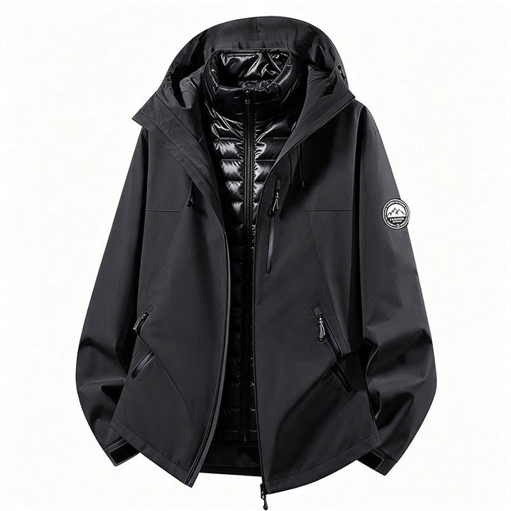 Unisex non-vattentät three-piece softshell jacka med detachable quiltad inner jacka och huva