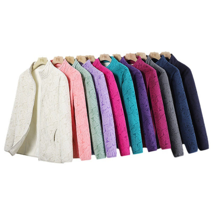 Dam fleecejacka med hel zip och blommig jacquard structure