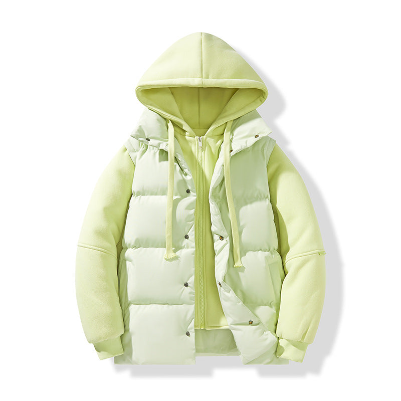 Herr hybrid quiltad jacka med integrerad huva fleece inner lager