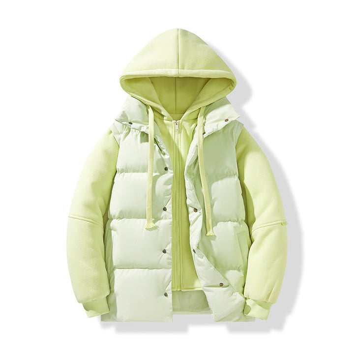 Herr hybrid quiltad jacka med integrerad huva fleece inner lager