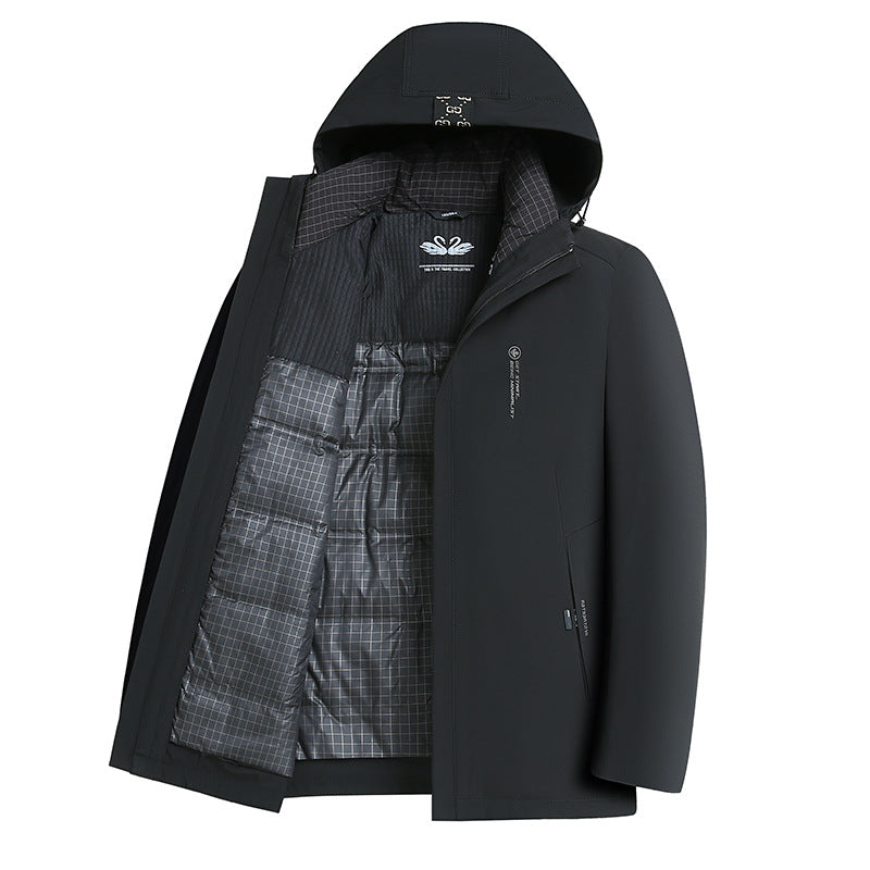 Herr Softshell Parka med Quiltad Termisk Foder och Huva