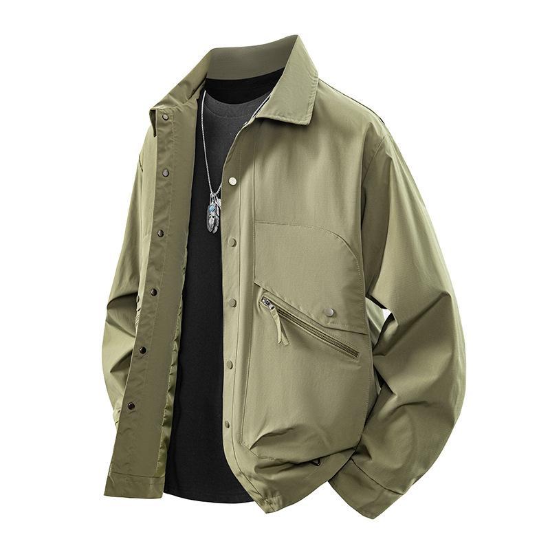 Herr overshirt coach jacka i urban funktion stil med tryckknapp knäppslå och angled dragkedja ficka