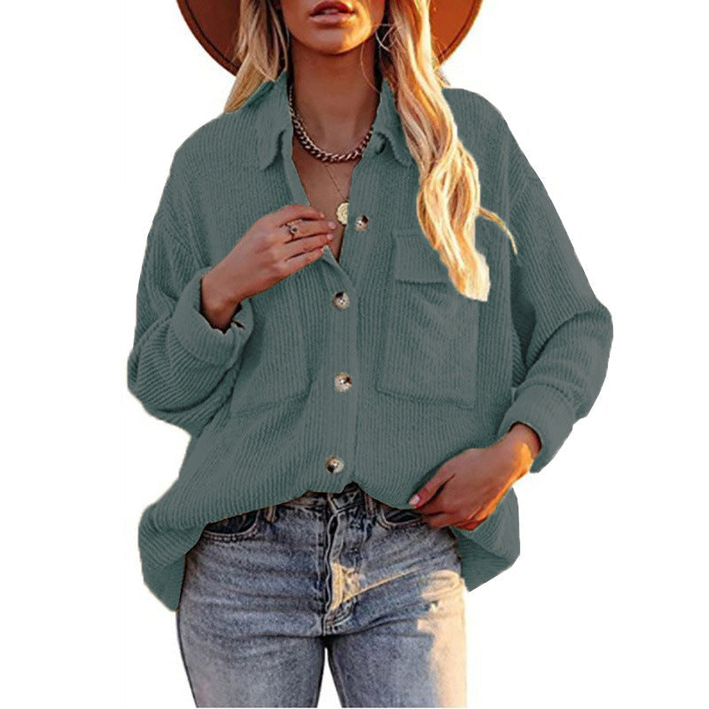 Dam oversized Fine stickad Shirt jacka med knäppning och Brusttaschen