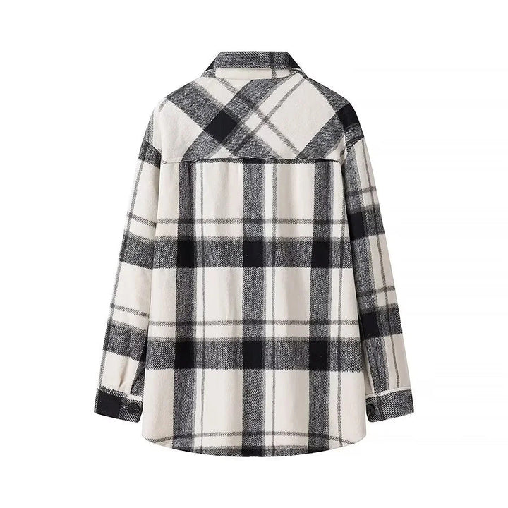 Dam rutig overshirt i shacket stil med patch bröstfickor