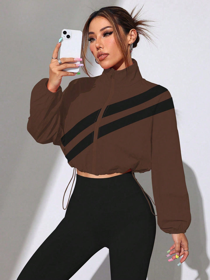 Dam Cropped vindjacka med hög krage och Drawstring