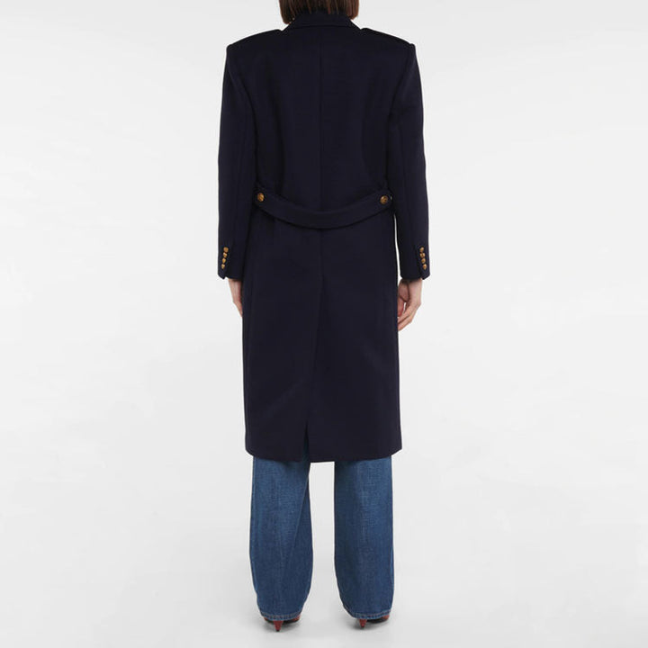 Dam Double-breasted ullblandning lång kappa med Epaulettes och Structured Tailoring silhuett