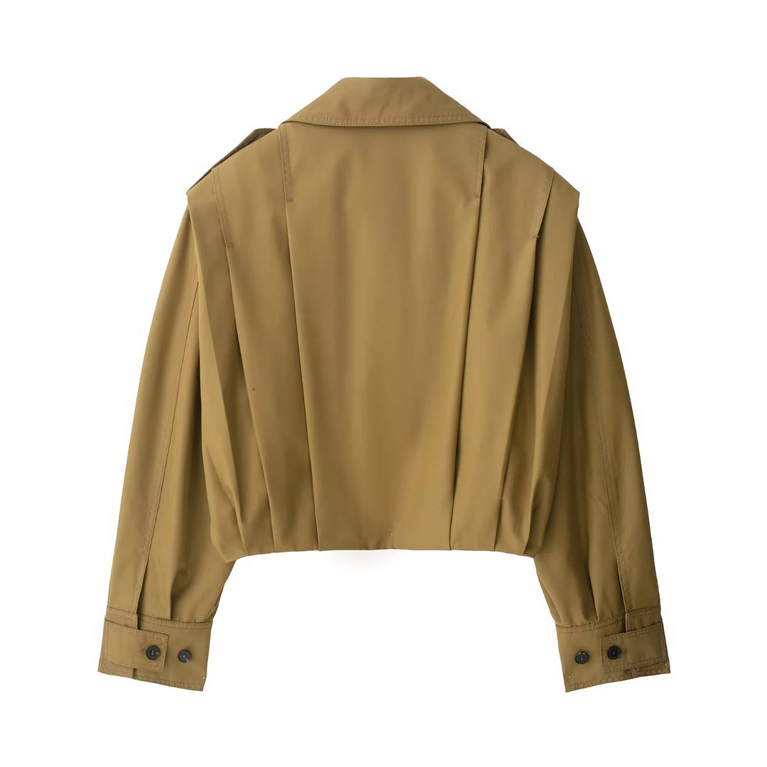 Dam cropped trench cape med dropped axlar och decorative epaulettes