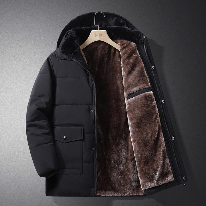 Herr Short Parka med Quiltad Termisk Foder, Huva Attachment, och Multifunctional Lock Fickor
