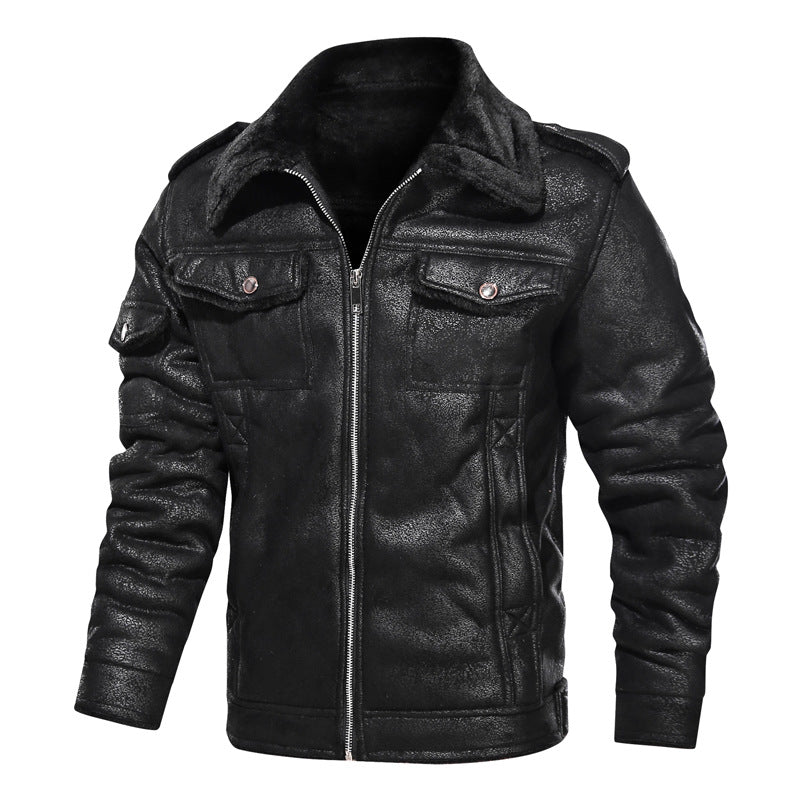 Herr Leatherette Flight Jacka med Teddyfoder och Asymmetrical Zip