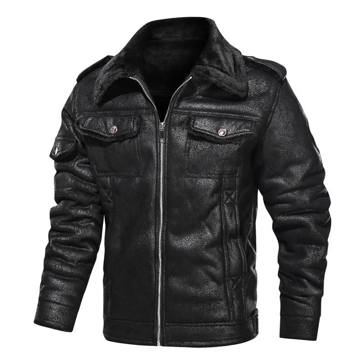 Herr Leatherette Flight Jacka med Teddyfoder och Asymmetrical Zip