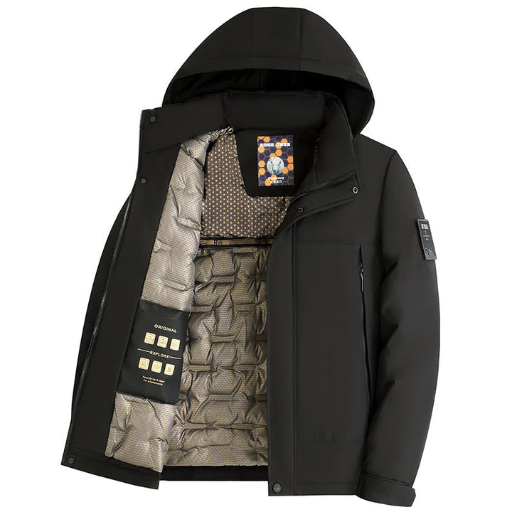 Herr Vadderad Hoodie Jacka med 3D Quiltad Foder och Vattenavvisande Yttre Skal