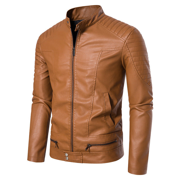 Herr Mode Läderimitation Jacka med Quiltad Detaljer