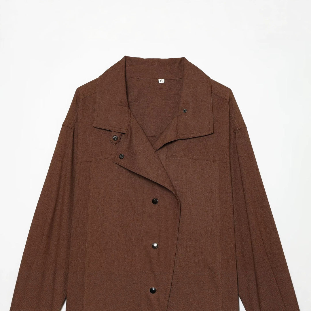 Dam Oversize Skjort Blouse Jacka med Tryckknapp Knapp Knäppning och Loose Passform