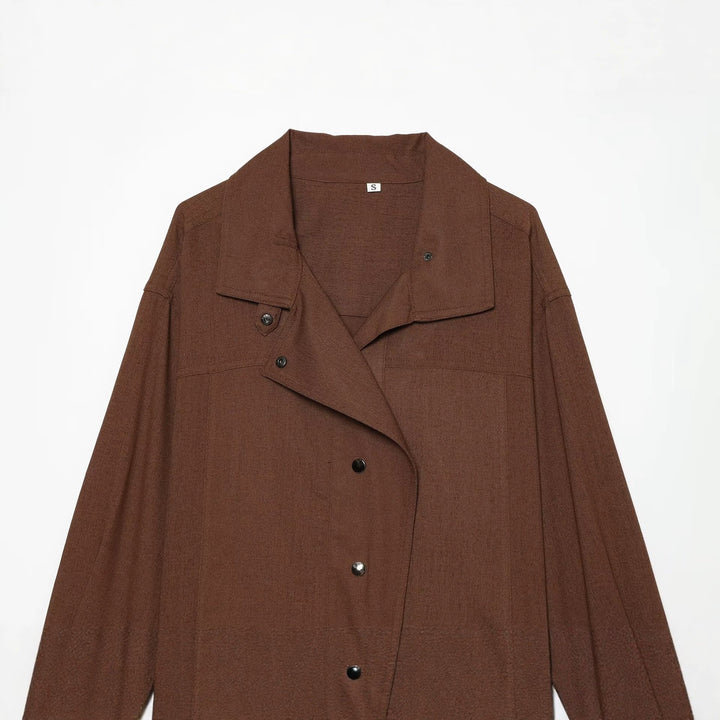 Dam Oversize Skjort Blouse Jacka med Tryckknapp Knapp Knäppning och Loose Passform