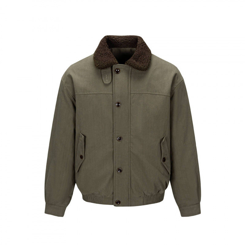 Herr short-cut blouson jacka i field stil med teddy krage och fickor med lock