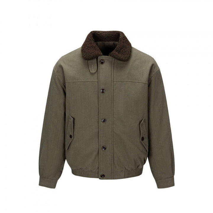 Herr short-cut blouson jacka i field stil med teddy krage och fickor med lock