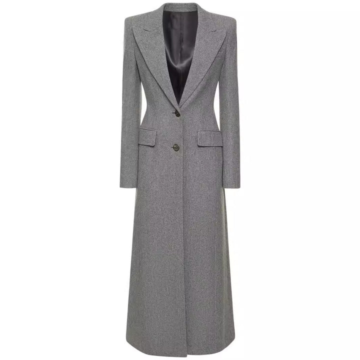 Dam Maxi lång ullblandning blazer kappa med Distinctive Shoulder design