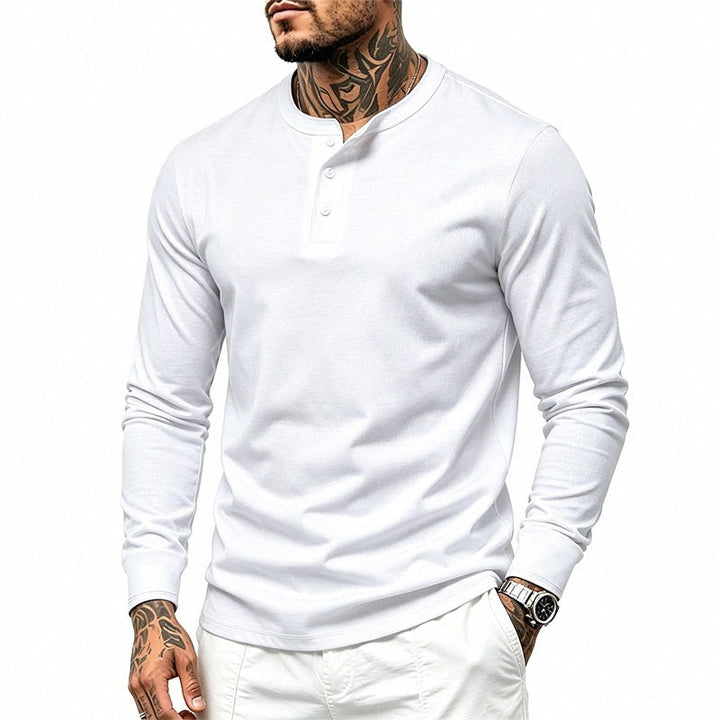 Herr Smal-Passform Termisk Lång Ärm med 3-Knapp Henley Neck