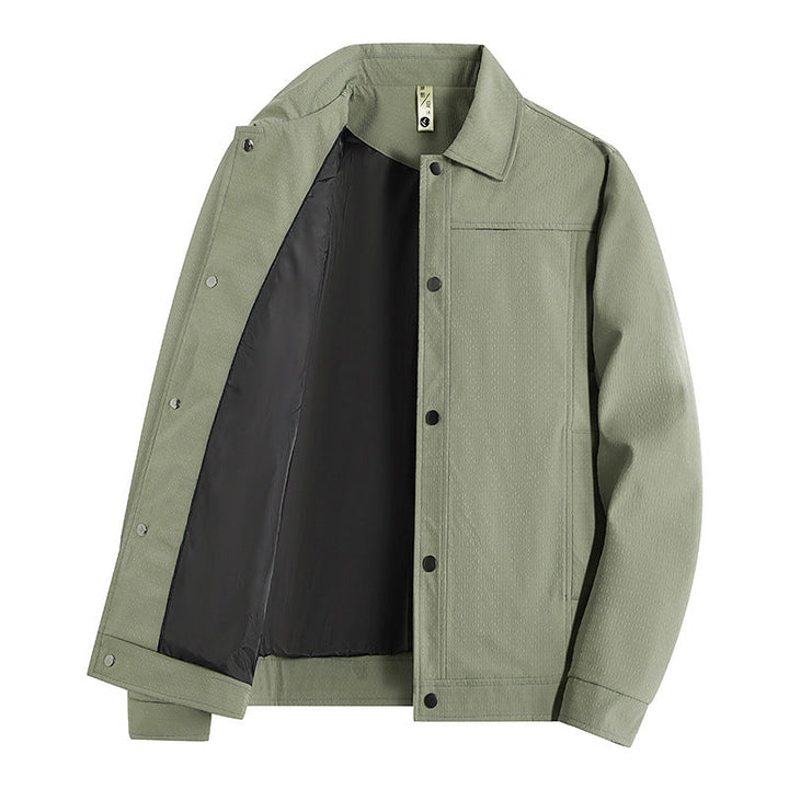 Herr Ljus Övergångs Jacka i Worker Stil med Microstructured Twill Look och Tryckknappslå