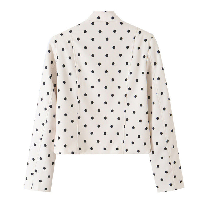 Dam Prickig Prick Kort Blazer Jacka med Stå Krage och Tailored Passform
