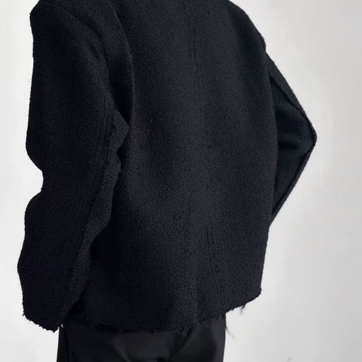 Dam oversize Boucle jacka utan krage med utanpåfickor och Raw Edge detaljer