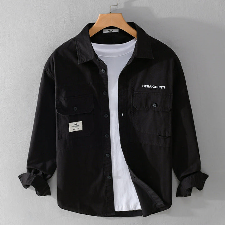 Herr Fält Overshirt i Militär Stil med Utanpå Bröstfickor och Avslappnad Passform